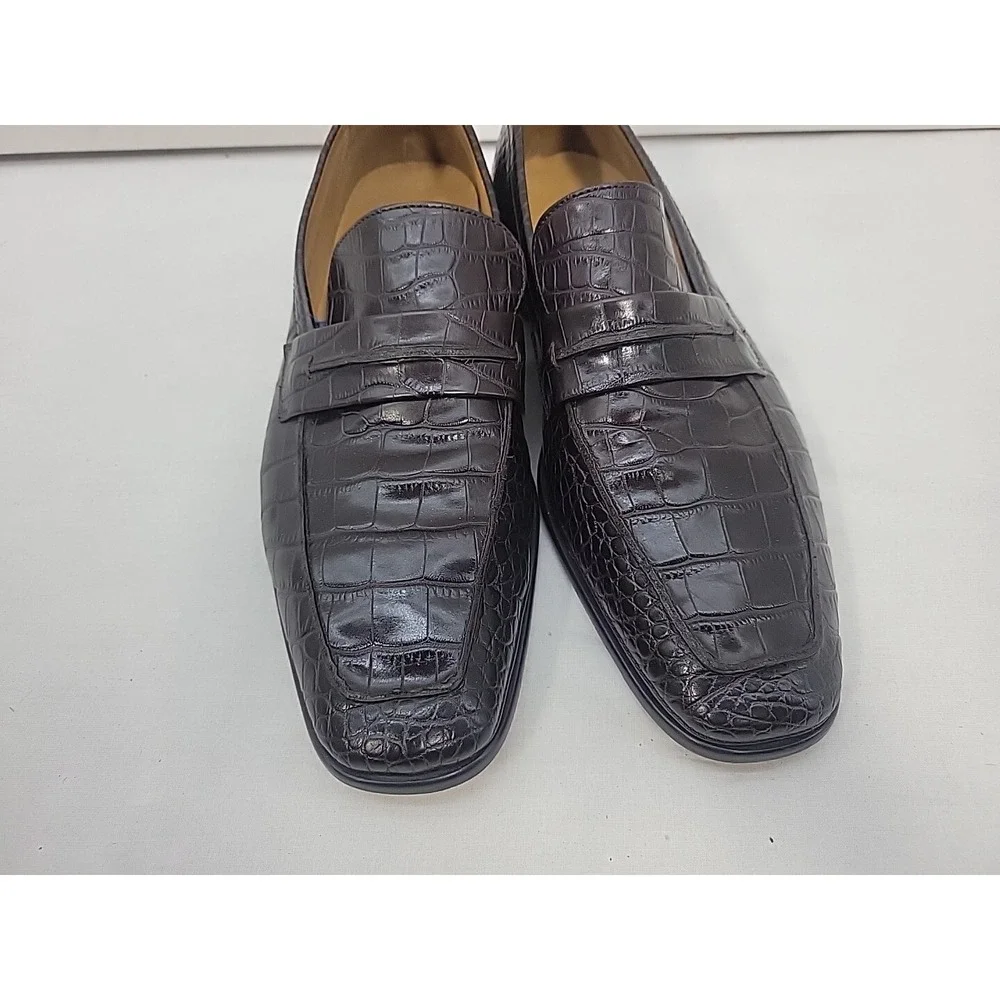 Cole Haan Mens Brown Croc Embossed Leather Penny Loafers Shoes 9.5 M 3709